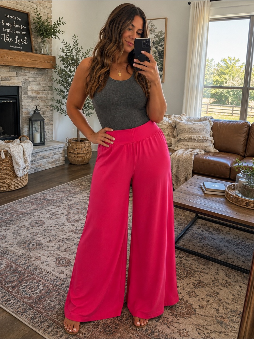 Lucky & Blessed Fuchsia Wide-Leg Boot-Cut Pants